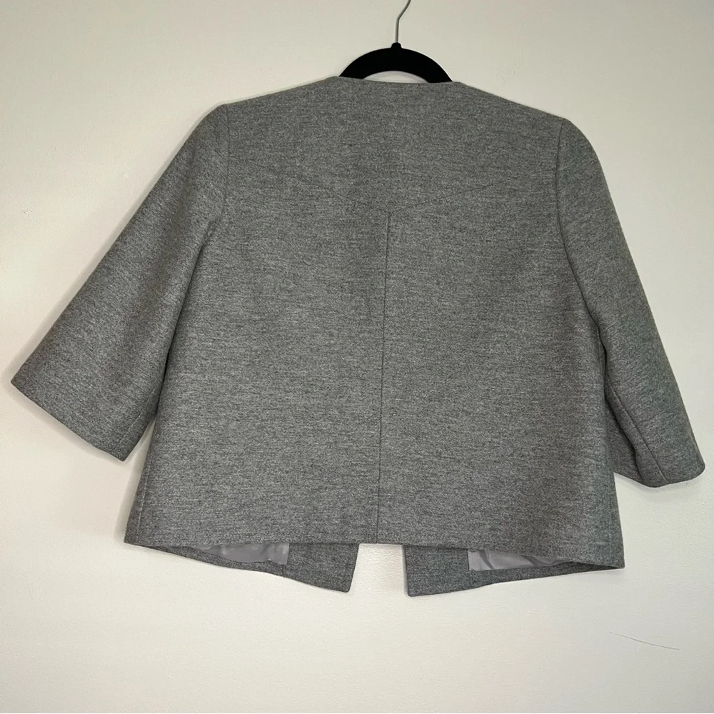 Theory Womens Gray Wool Blend Collarless 3/4 Sleeve Snap Front Jacket‎ Size P